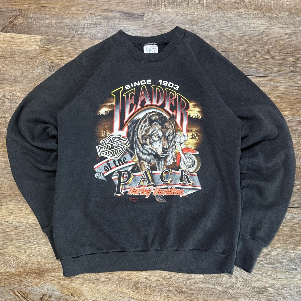 Vintage 1990 Harley Davidson 3D Emblem Leader of the‎ pack Crewneck